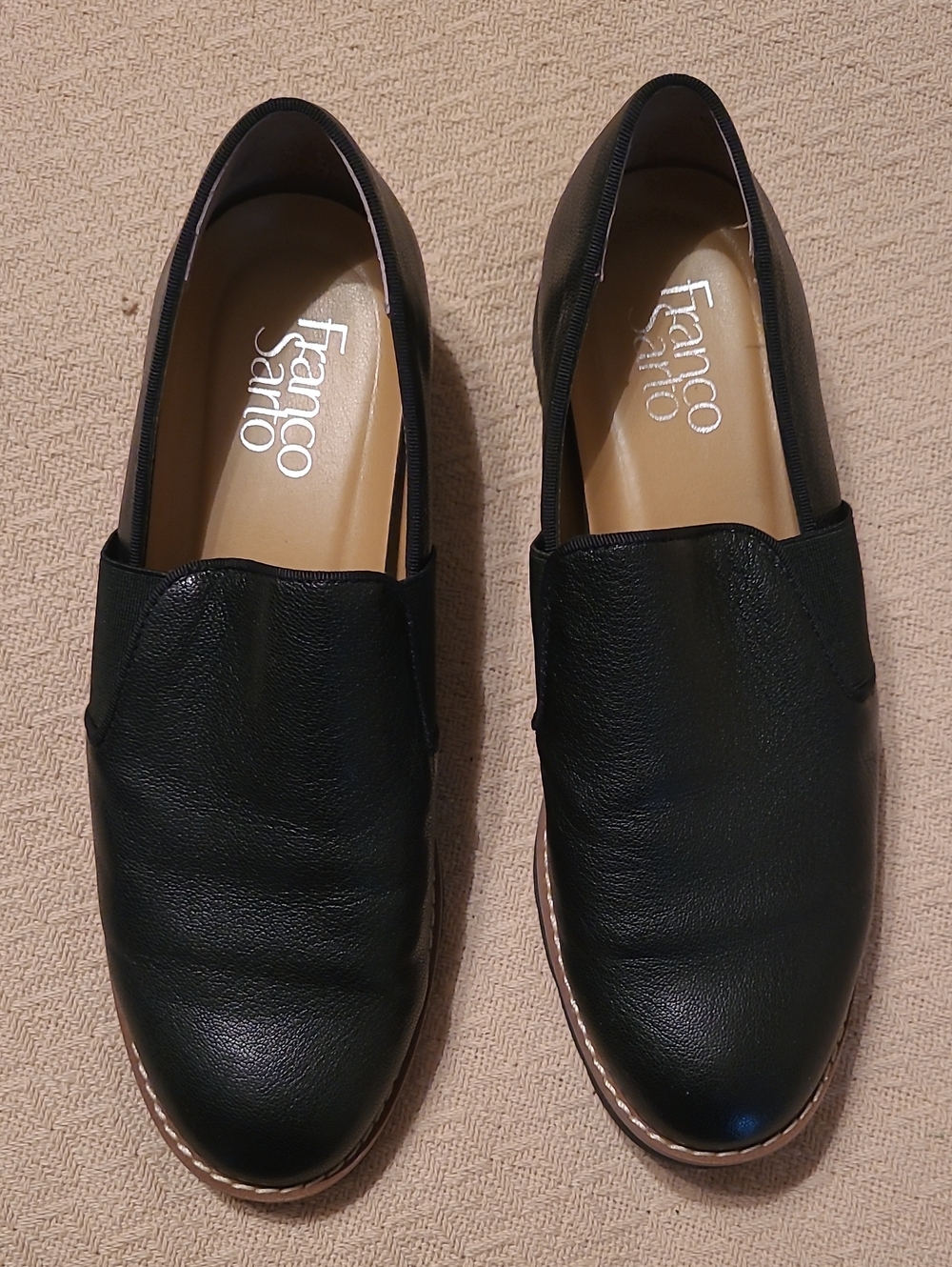 Franco Sarto Woomens Black Leather Slip-On Loafers
